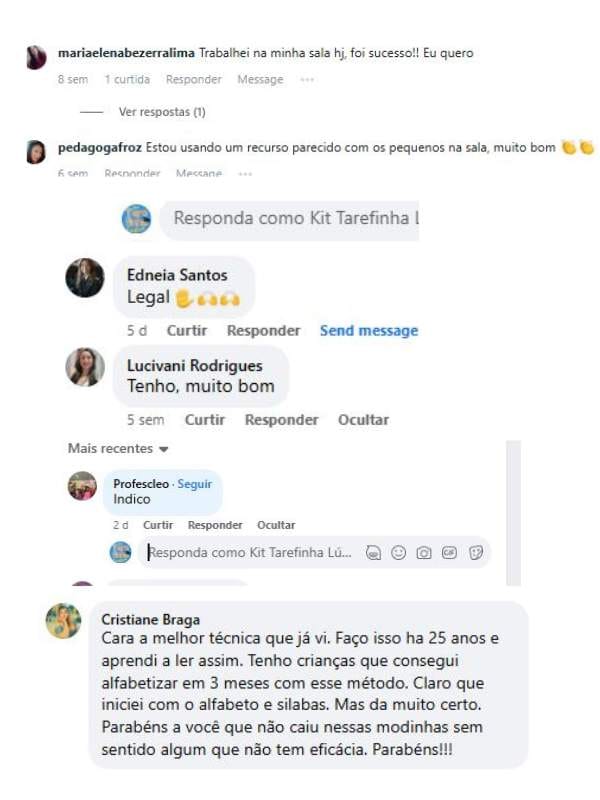 Mais comentários reais de professoras sobre o material